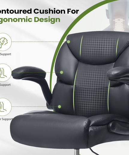 JONPONY Tall Office Chair for Standing Desk, Ergonomic High Leather Executive Office Chair with Flip-up Armrest,and Adjustable Foot Ring for Counter Height Desk,Black