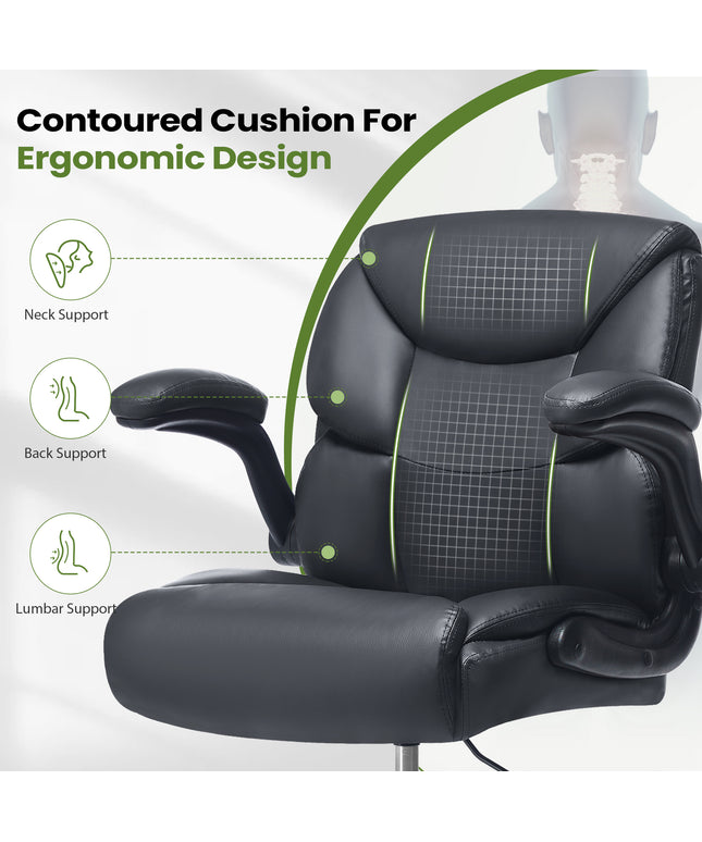 JONPONY Tall Office Chair for Standing Desk, Ergonomic High Leather Executive Office Chair with Flip-up Armrest,and Adjustable Foot Ring for Counter Height Desk,Black