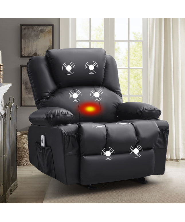 JONPONY Massage Swivel Rocker Recliner Chair with Vibration Massage and Heat Ergonomic Lounge Chair for Living Room with Rocking Function and Side Pocket, 2 Cup Holders, USB Charge Port,Black