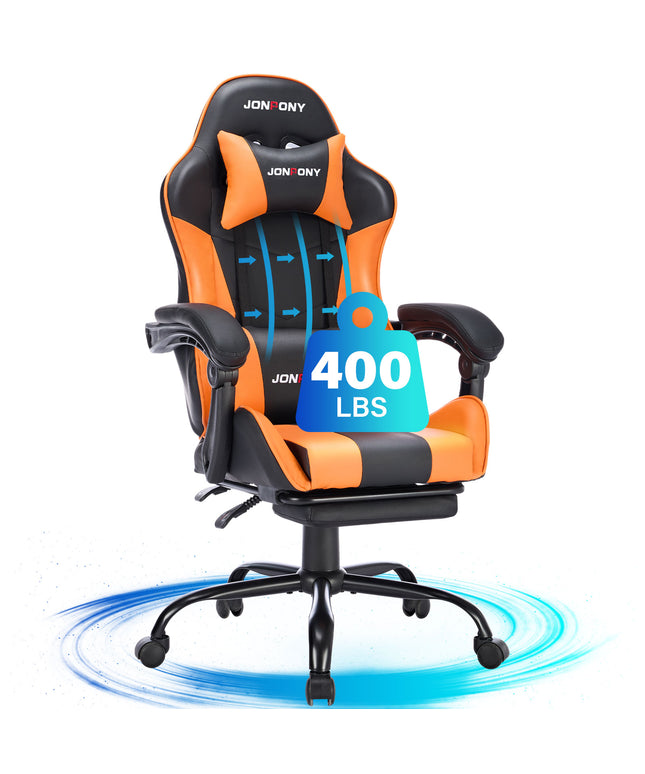 JONPONY Big and Tall 400LBS Gaming Chair, Ergonomic Design, Gamer Chair PU Leather with Footrest and Lumbar Support, High Back Office Chair Support 8 Hours Long Sitting, Computer Chair,Red