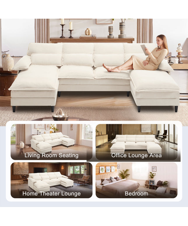 Jonpony 107.5" U-Shaped 4-Seater Sectional Sofa – Convertible, Double Chaise, Memory Foam