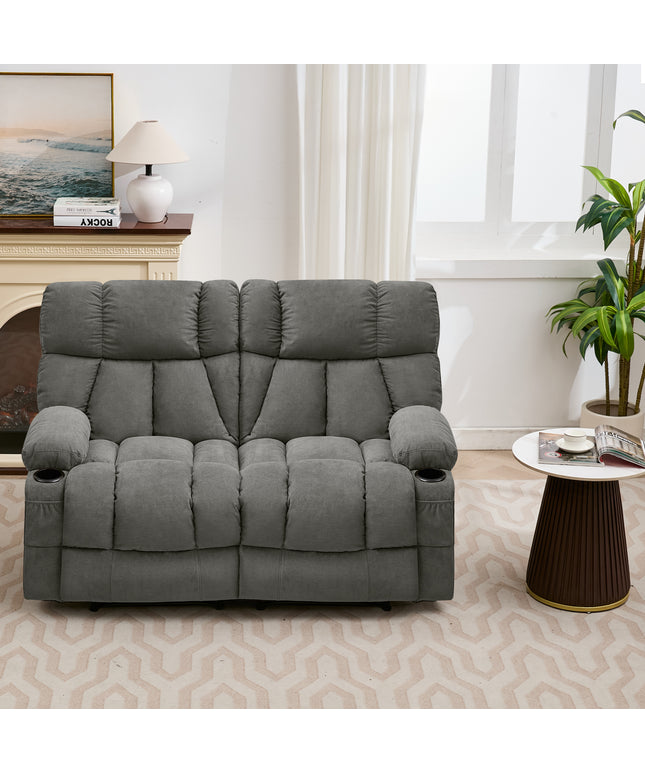 JONPONY Loveseat Recliner, Reclining Sofa with Cup-Holders, 2-Seater Couch for Living Room, Grey