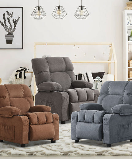 JONPONY Kids Recliner Chair,Push Back Toddler Recliner with Cup Holders & Side Pockets,Adjustable Footrest & Headrest Kids Sofa for Boys Girls 3+ Age Group, Grey
