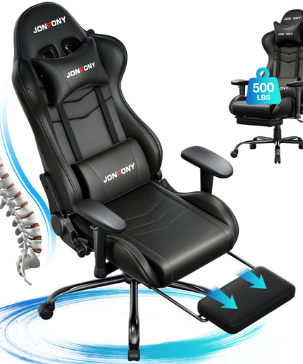 JONPONY Big and Tall 500LBS Gaming Chair, Ergonomic Design, Gamer Chair PU Leather with Footrest and Lumbar Support, High Back Office Chair Support 8 Hours Long Sitting, Computer Chair,Red