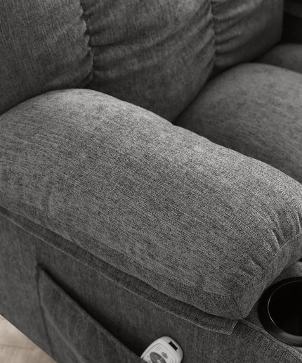 JONPONY Recliner Chair, Swivel Rocker Recliner Chair for Adults, Upholstered Manual Recliner with Side Pockets,Elderly Single Rocker Sofa with Cup Holders for Bedroom Home Theater,Grey