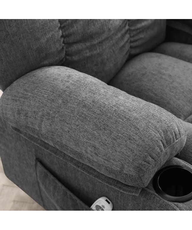 JONPONY Manual Recliner Chair with Heat Therapy and Massage Function, Heavy Duty Reclining Mechanism Massage Chair, Elderly Single Rocker Sofa with Cup Holders for Bedroom Home Theater,Grey