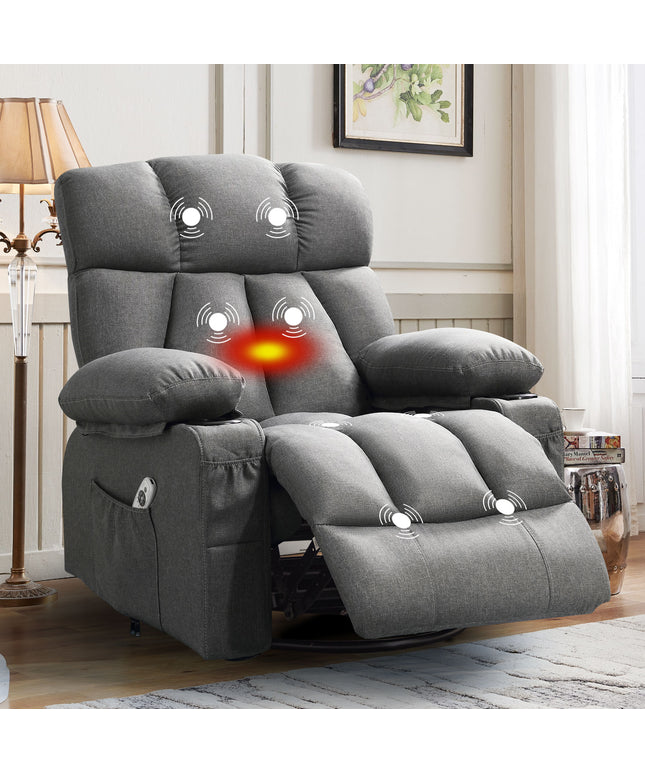 JONPONY Manual Recliner Chair with Heat Therapy and Massage Function, Heavy Duty Reclining Mechanism Massage Chair, Elderly Single Rocker Sofa with Cup Holders for Bedroom Home Theater,Grey, B1273