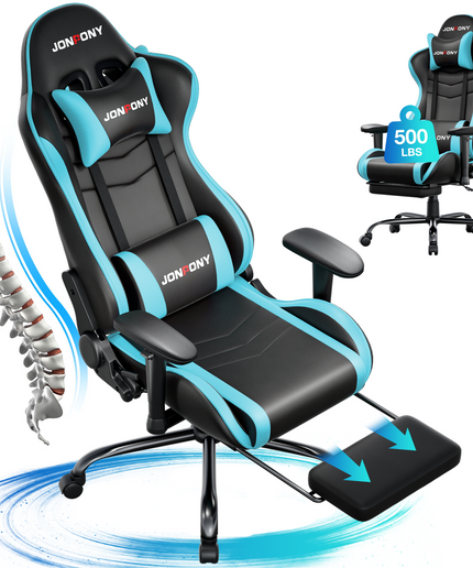 JONPONY Big and Tall 500LBS Gaming Chair, Ergonomic Design, Gamer Chair PU Leather with Footrest and Lumbar Support, High Back Office Chair Support 8 Hours Long Sitting, Computer Chair,Red