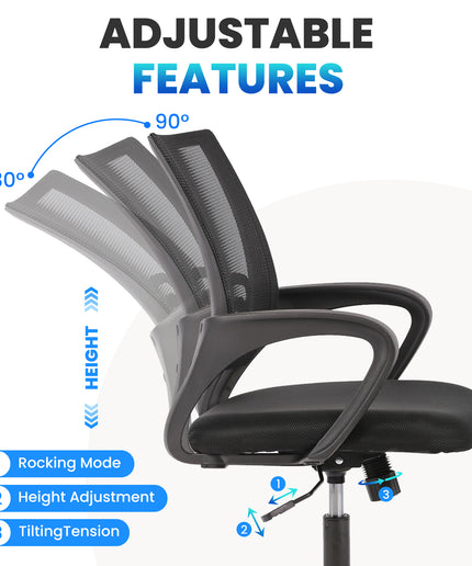 JONPONY Ergonomic Office Chair, Lumbar Support, Adjustable Height with Armrests for Adults,Black