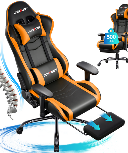 JONPONY Big and Tall 500LBS Gaming Chair, Ergonomic Design, Gamer Chair PU Leather with Footrest and Lumbar Support, High Back Office Chair Support 8 Hours Long Sitting, Computer Chair,Red