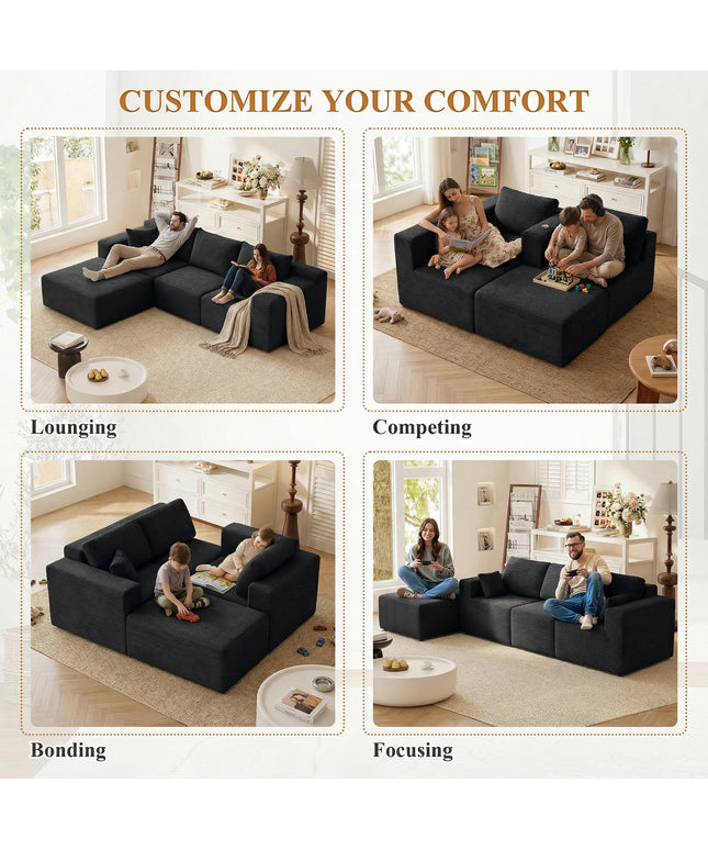 JONPONY L-Shape Sofa Couch,Cloud Sofa Couch No Assembly Boneless Deep Seat Sofa for Living Room