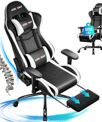 JONPONY Big and Tall 500LBS Gaming Chair, Ergonomic Design, Gamer Chair PU Leather with Footrest and Lumbar Support, High Back Office Chair Support 8 Hours Long Sitting, Computer Chair,Red