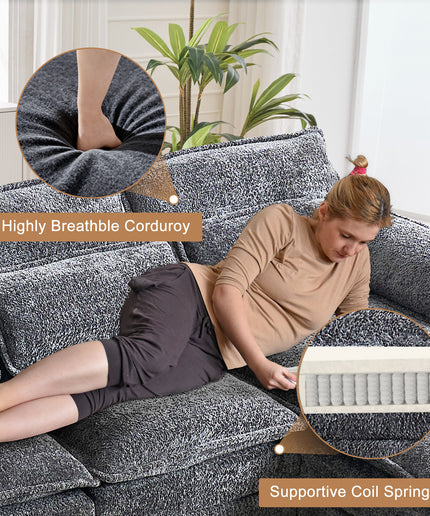 JONPONY 109" Modular Sectional Sofa,Boucle Couch Set,U-Shaped Sleeper Sofa for Living Room,Grey