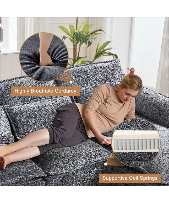 JONPONY 109" Modular Sectional Sofa,Boucle Couch Set,U-Shaped Sleeper Sofa for Living Room,Grey