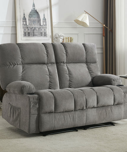 JONPONY Reclining Loveseat with Cup Holders for Living Room 2 Seat Manual Loveseat Recliner with Side Pocket,Grey