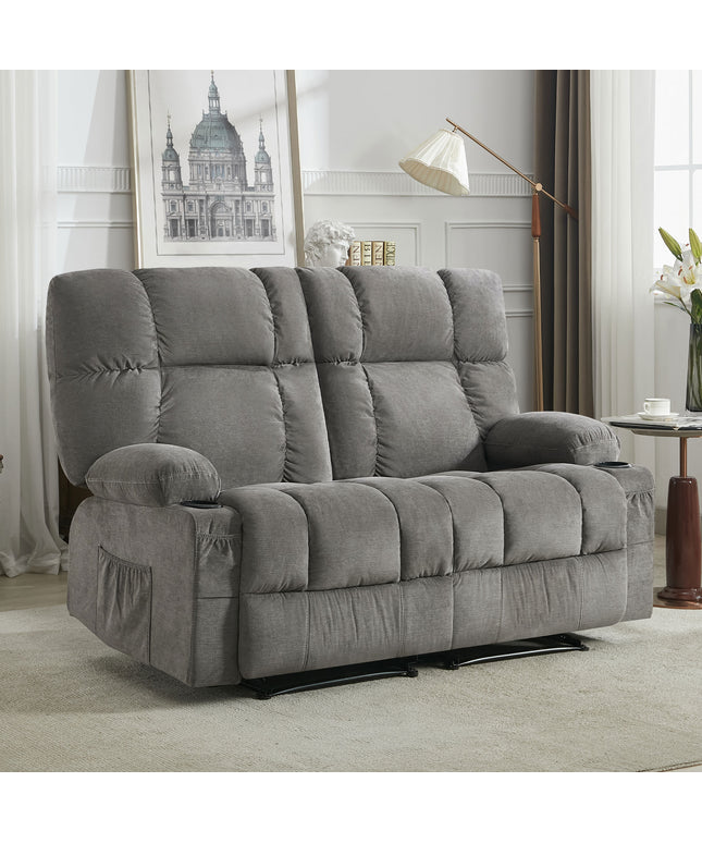 JONPONY Reclining Loveseat with Cup Holders for Living Room 2 Seat Manual Loveseat Recliner with Side Pocket,Grey