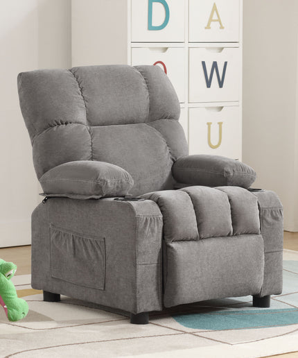 JONPONY Kids Recliner Chair,Push Back Toddler Recliner with Cup Holders & Side Pockets,Adjustable Footrest & Headrest Kids Sofa for Boys Girls 3+ Age Group, Grey
