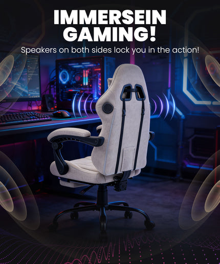 JONPONY Gaming Chair,Gamer Chair with Bluetooth and Adjustable Backrest,Seat Height Adjustable Computer Chairs with 2D Armrests,Office Chair with Footrest Speakers，LIGHT GREY