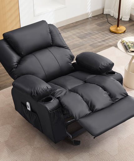 JONPONY Manual Recliner Chair with Heat Therapy and Massage Function, Heavy Duty Reclining Mechanism Massage Chair, Elderly Single Rocker Sofa with Cup Holders for Bedroom Home Theater,Black
