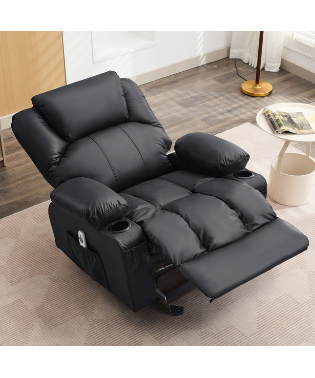 JONPONY Massage Swivel Rocker Recliner Chair with Vibration Massage and Heat Ergonomic Lounge Chair for Living Room with Rocking Function and Side Pocket, 2 Cup Holders, USB Charge Port,Black