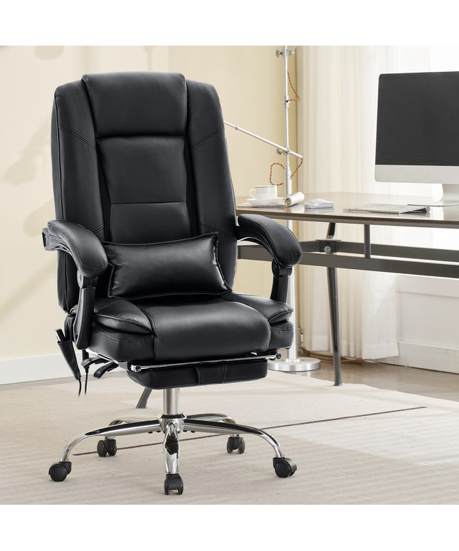 JONPONY Big and Tall Office Chair 500LBS Executive Office Chair Massage and Footrest Ergonomic Computer Desk Chair Reclining High Back Leather Office Chair Lumbar Back Support Swivel Rolling,Black