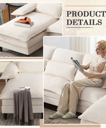 JONPONY 107.5" U Shaped Couch, 4 Seat Sectional with 4 Throw Pillows, Convertible Upholstery Symmetrical Sofá,High Dense Memory Foam with Double Chaise Lounge &Memory Foam for Living Room