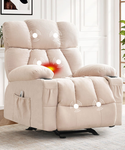 JONPONY Heated Manual Massage Recliner with Cup Holder, Single Rocker Sofa with Cup Holders for Bedroom Home Theater, Gray