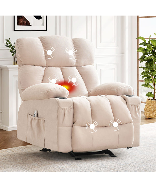 JONPONY Heated Manual Massage Recliner with Cup Holder, Single Rocker Sofa with Cup Holders for Bedroom Home Theater, Gray