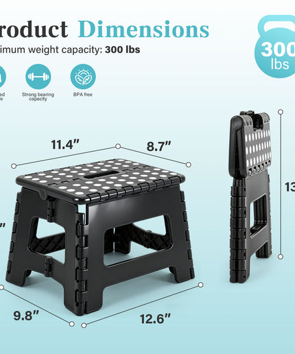 JONPONY Folding Step Stool - 9"Lightweight Step Stool is Sturdy Enough to Support and Safe Enough. Opens Easy with One Flip. Great for Kitchen, Bathroom, Bedroom