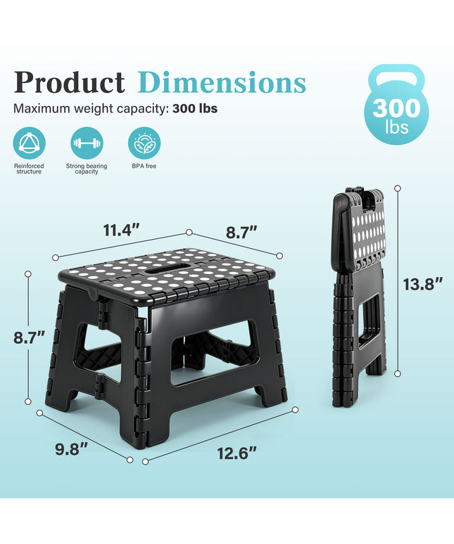 JONPONY Folding Step Stool - 9"Lightweight Step Stool is Sturdy Enough to Support and Safe Enough. Opens Easy with One Flip. Great for Kitchen, Bathroom, Bedroom