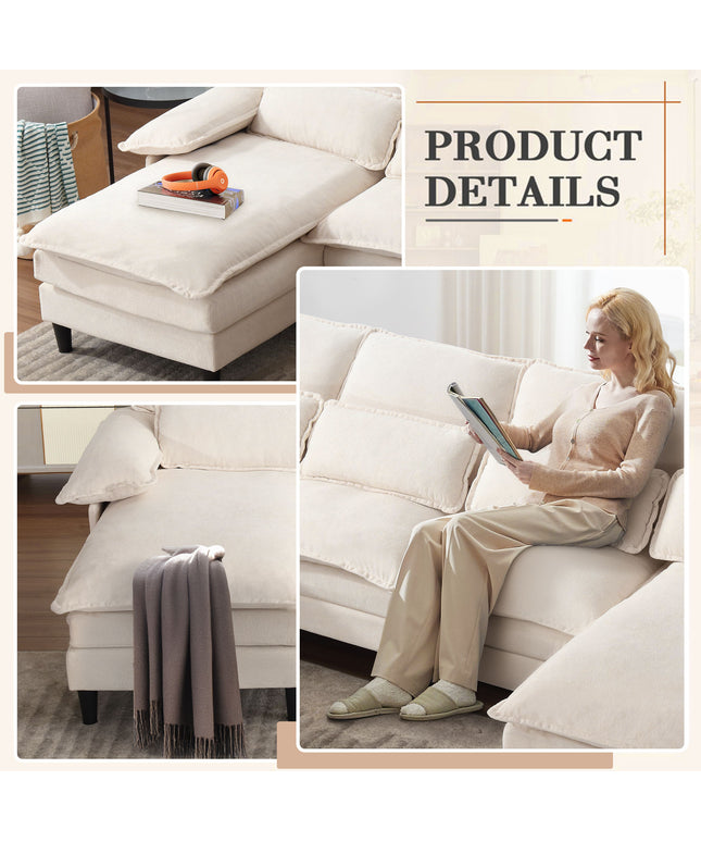 Jonpony 107.5" U-Shaped 4-Seater Sectional Sofa – Convertible, Double Chaise, Memory Foam