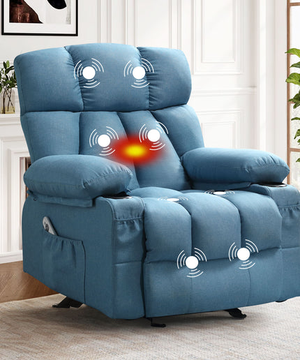 JONPONY Heated Manual Massage Recliner with Cup Holder, Single Rocker Sofa with Cup Holders for Bedroom Home Theater, Gray