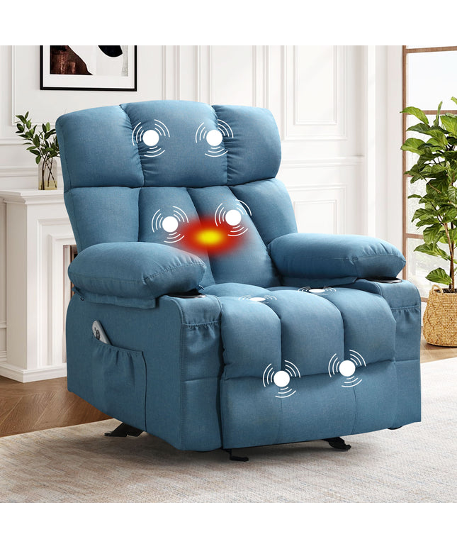 JONPONY Heated Manual Massage Recliner with Cup Holder, Single Rocker Sofa with Cup Holders for Bedroom Home Theater, Gray