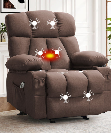 JONPONY Heated Manual Massage Recliner with Cup Holder, Single Rocker Sofa with Cup Holders for Bedroom Home Theater, Gray