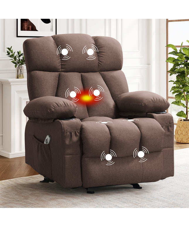 JONPONY Heated Manual Massage Recliner with Cup Holder, Single Rocker Sofa with Cup Holders for Bedroom Home Theater, Gray