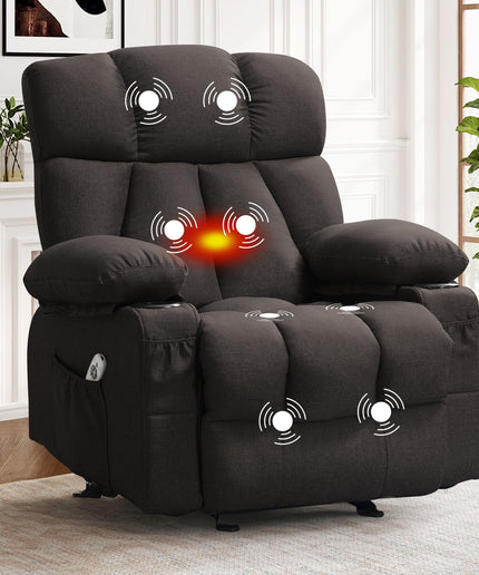 JONPONY Heated Manual Massage Recliner with Cup Holder, Single Rocker Sofa with Cup Holders for Bedroom Home Theater, Gray