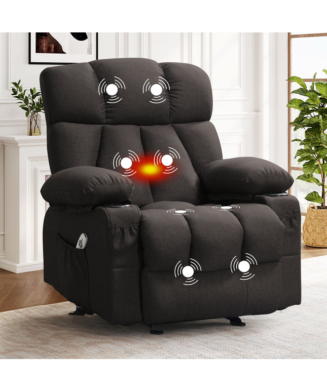 JONPONY Heated Manual Massage Recliner with Cup Holder, Single Rocker Sofa with Cup Holders for Bedroom Home Theater, Gray