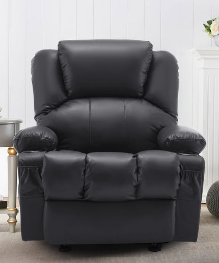 JONPONY Manual Recliner Chair with Heat Therapy and Massage Function, Heavy Duty Reclining Mechanism Massage Chair, Elderly Single Rocker Sofa with Cup Holders for Bedroom Home Theater,Black