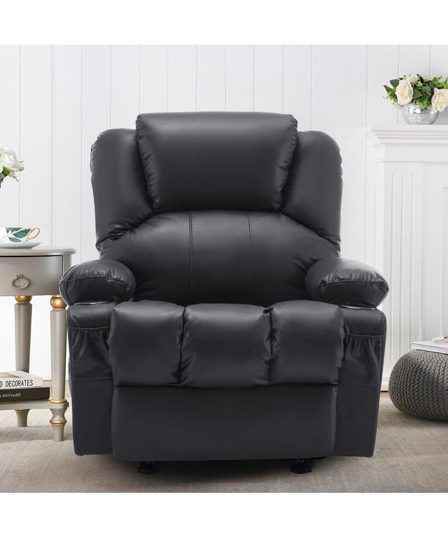 JONPONY Massage Swivel Rocker Recliner Chair with Vibration Massage and Heat Ergonomic Lounge Chair for Living Room with Rocking Function and Side Pocket, 2 Cup Holders, USB Charge Port,Black