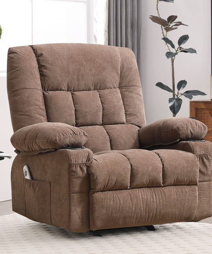 JONPONY Recliner Chair, Swivel Rocker Recliner Chair for Adults, Upholstered Manual Recliner with Side Pockets,Massage Swivel Rocker Recliner Chair for Living Room, Grey