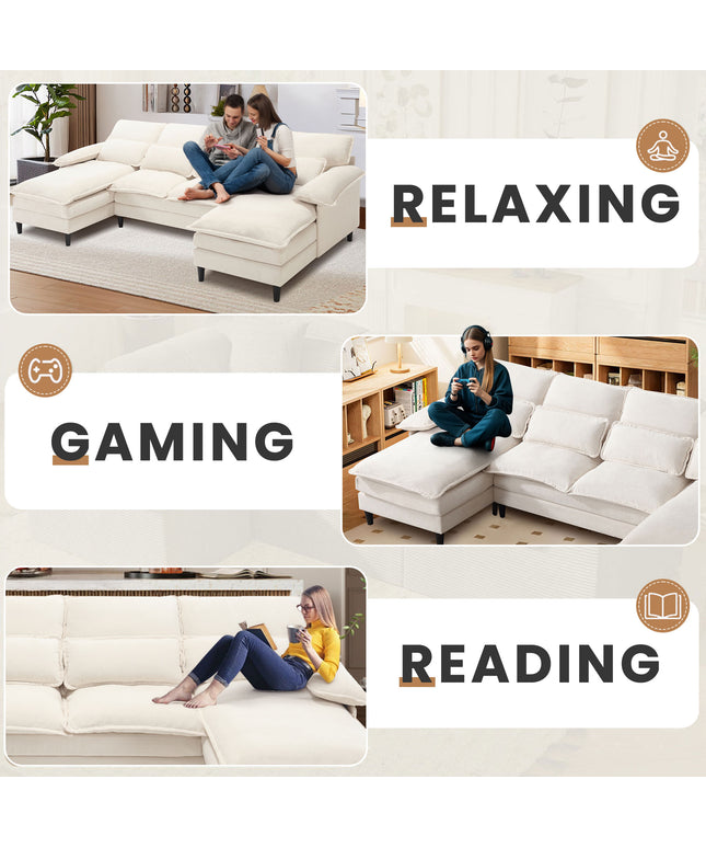 Jonpony 107.5" U-Shaped 4-Seater Sectional Sofa – Convertible, Double Chaise, Memory Foam