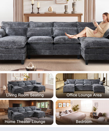 JONPONY 109" Modular Sectional Sofa,Boucle Couch Set,U-Shaped Sleeper Sofa for Living Room,Grey