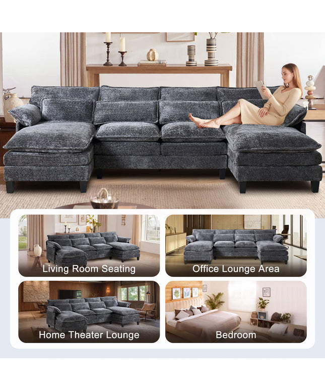 JONPONY 109" Modular Sectional Sofa,Boucle Couch Set,U-Shaped Sleeper Sofa for Living Room,Grey