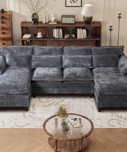 JONPONY 109" Modular Sectional Sofa,Boucle Couch Set,U-Shaped Sleeper Sofa for Living Room,Grey