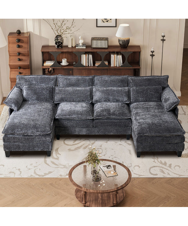 JONPONY 109" Modular Sectional Sofa,Boucle Couch Set,U-Shaped Sleeper Sofa for Living Room,Grey