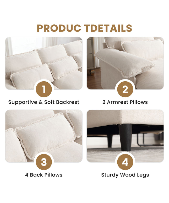 Jonpony 107.5" U-Shaped 4-Seater Sectional Sofa – Convertible, Double Chaise, Memory Foam
