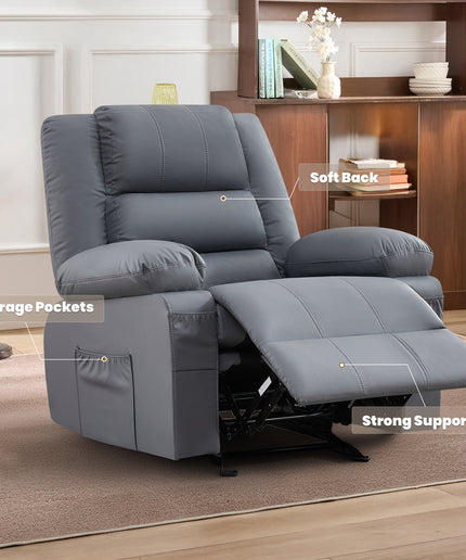 JONPONY Home Modern Comfort Reclining Chair,Elderly Single Rocker Sofa with Side Pocket for Bedroom Home Theater,Grey
