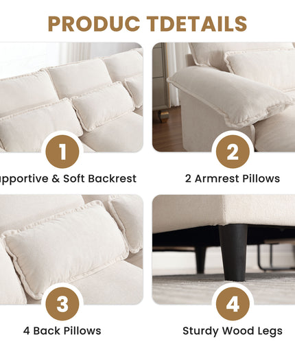 JONPONY 107.5" U Shaped Couch, 4 Seat Sectional with 4 Throw Pillows, Convertible Upholstery Symmetrical Sofá,High Dense Memory Foam with Double Chaise Lounge &Memory Foam for Living Room