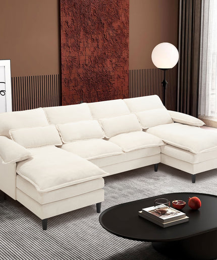 Jonpony 107.5" U-Shaped 4-Seater Sectional Sofa – Convertible, Double Chaise, Memory Foam