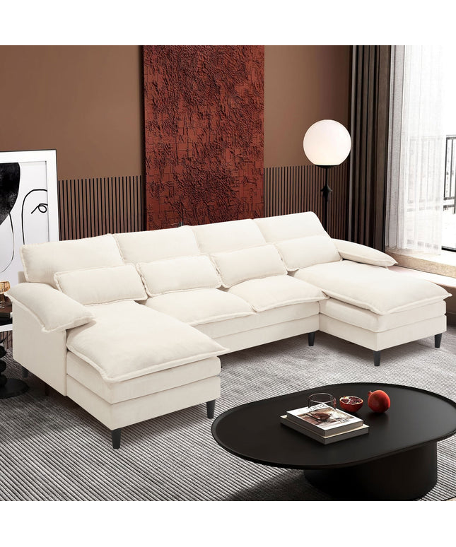 Jonpony 107.5" U-Shaped 4-Seater Sectional Sofa – Convertible, Double Chaise, Memory Foam